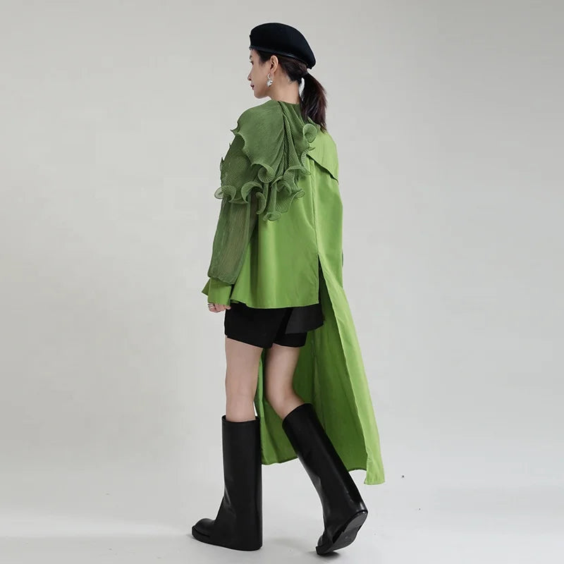 Irregular Ruffle Women's Blouses Shirt Dress