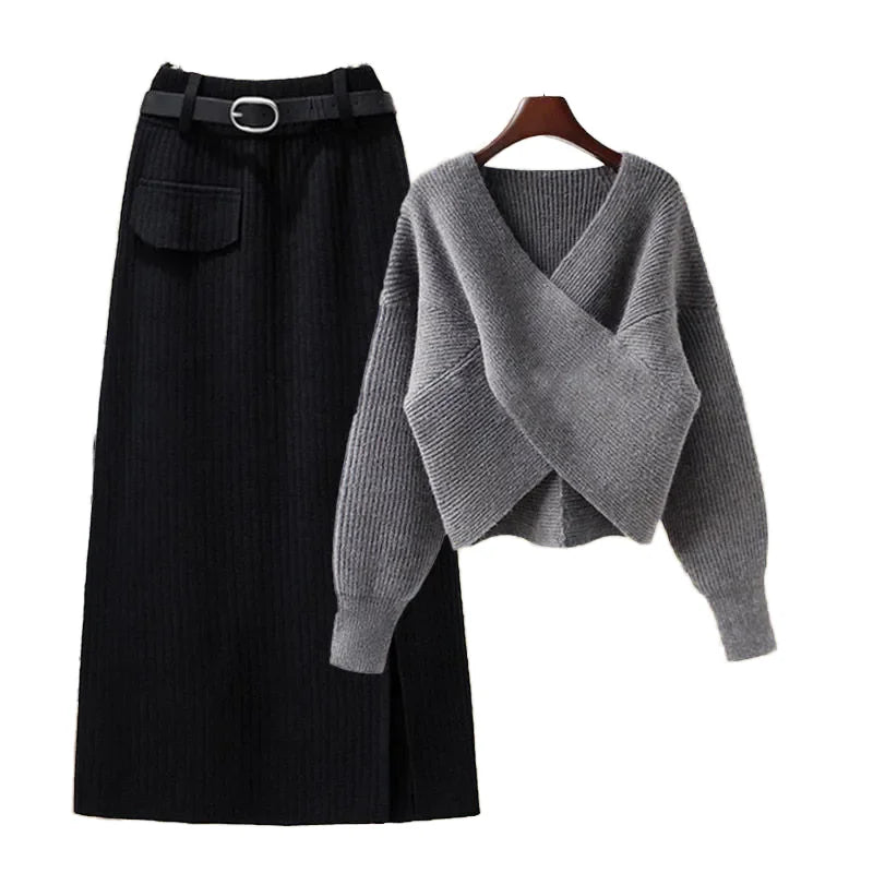 Two-Piece Set Long-Sleeved Sweater Dress
