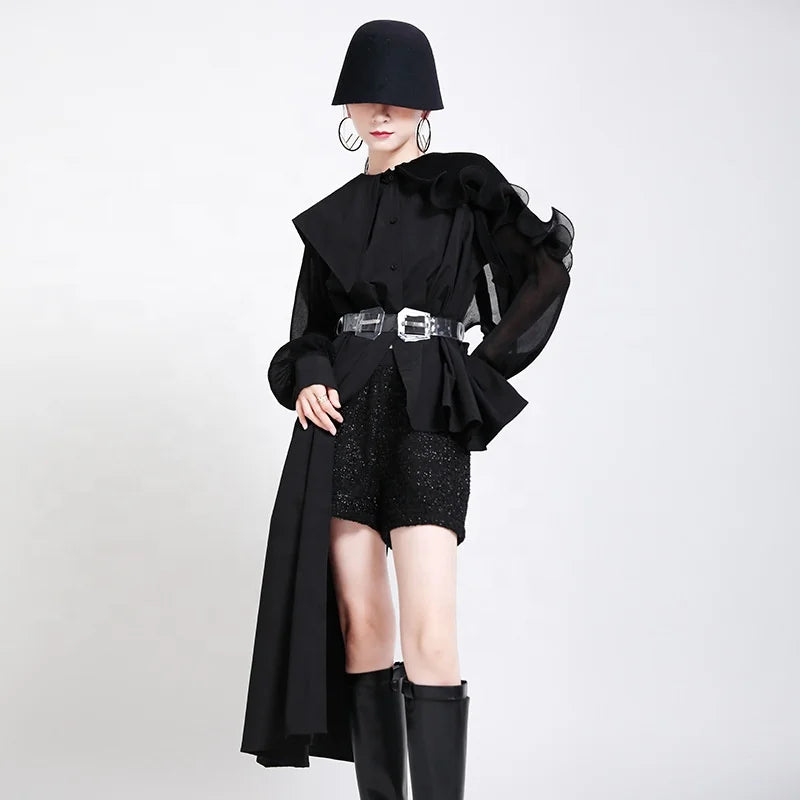 Irregular Ruffle Women's Blouses Shirt Dress