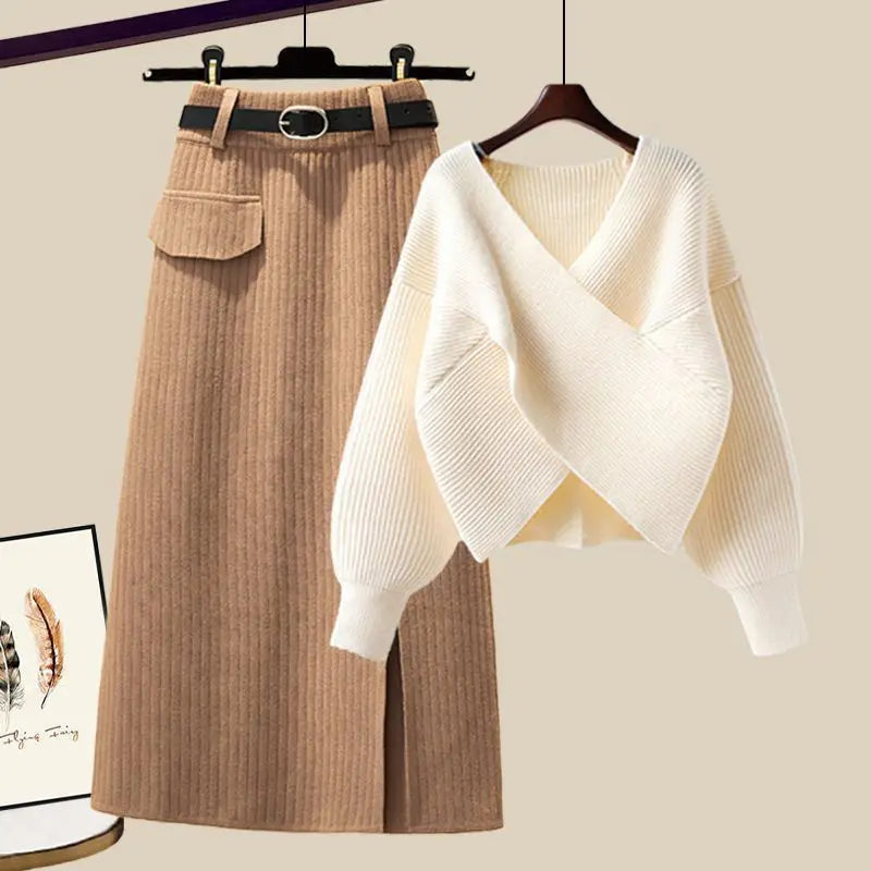 Two-Piece Set Long-Sleeved Sweater Dress