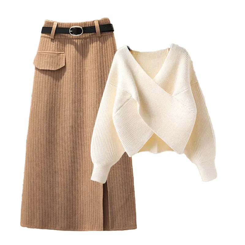 Two-Piece Set Long-Sleeved Sweater Dress