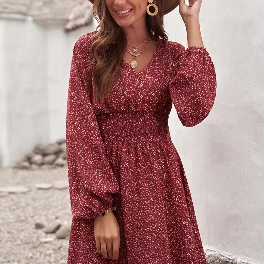 Long Sleeve Pleated Waist Dress