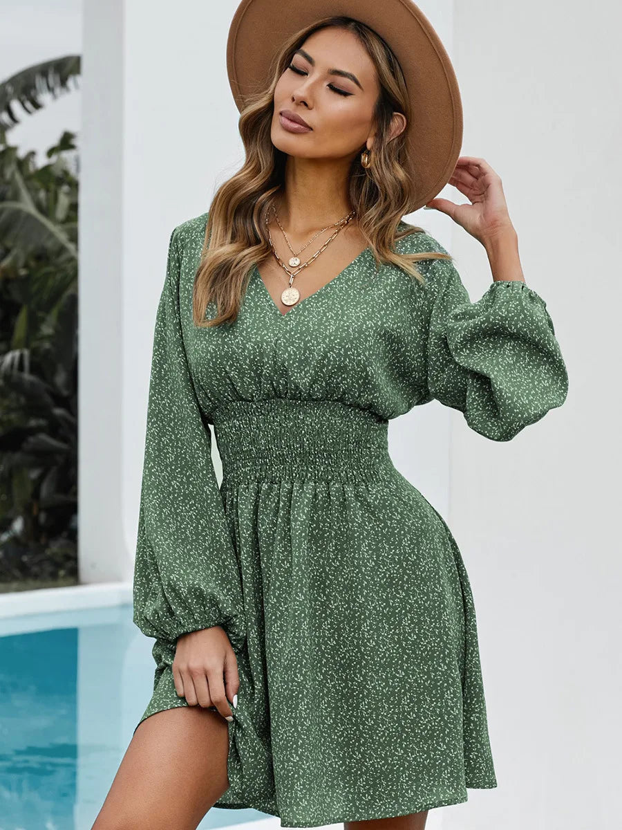 Long Sleeve Pleated Waist Dress
