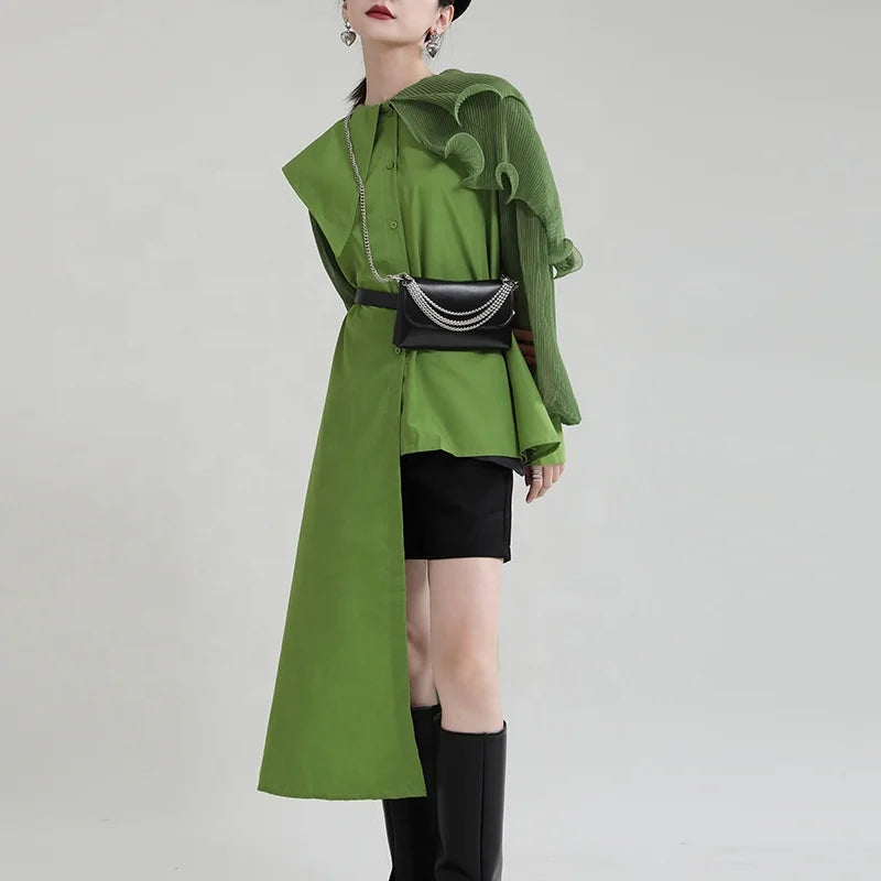 Irregular Ruffle Women's Blouses Shirt Dress