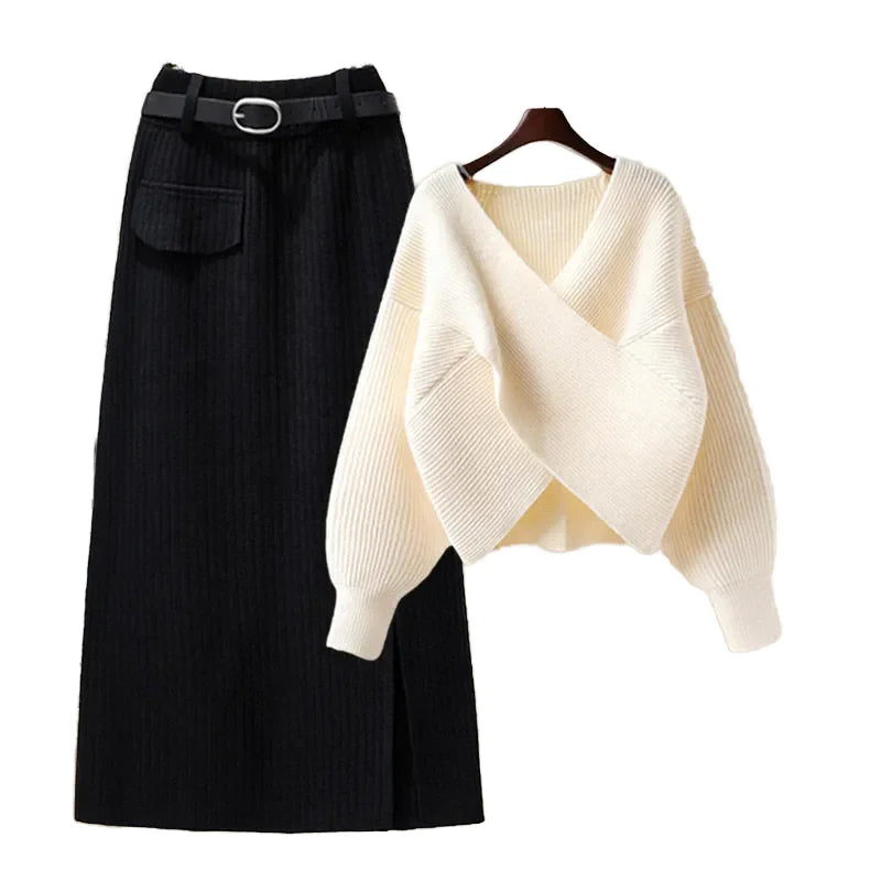 Two-Piece Set Long-Sleeved Sweater Dress