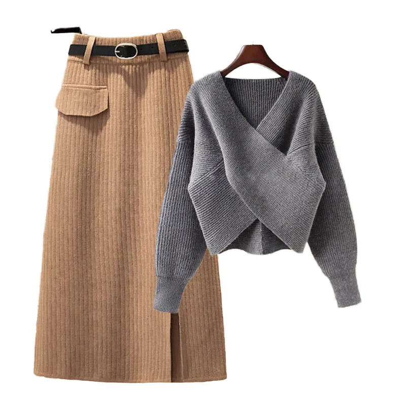 Two-Piece Set Long-Sleeved Sweater Dress