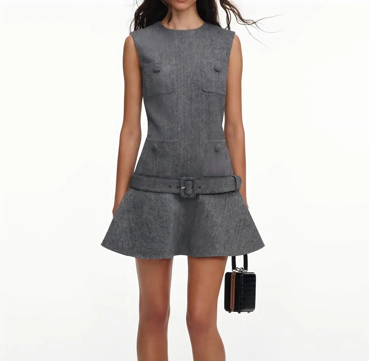 Mixed Color Sheep Dress with Belt