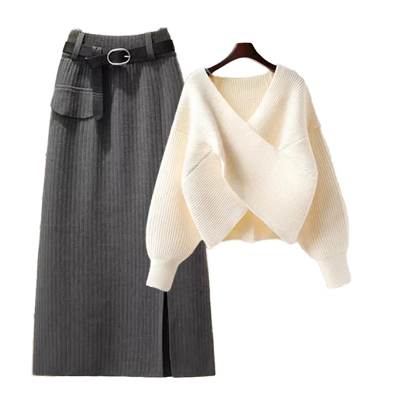 Two-Piece Set Long-Sleeved Sweater Dress