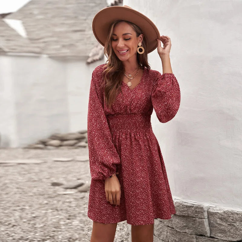 Long Sleeve Pleated Waist Dress