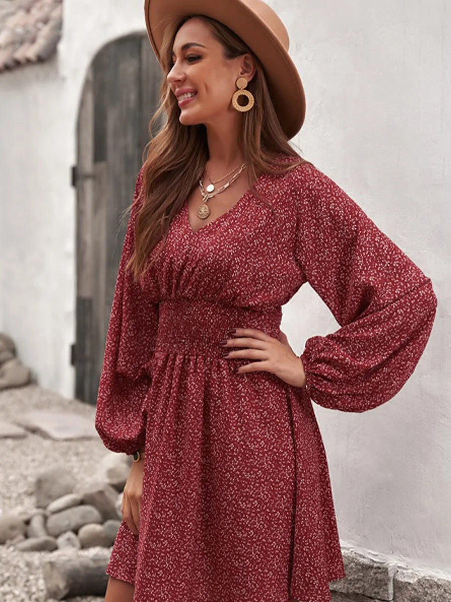 Long Sleeve Pleated Waist Dress