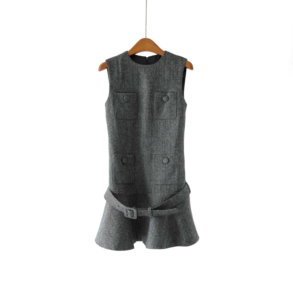 Mixed Color Sheep Dress with Belt