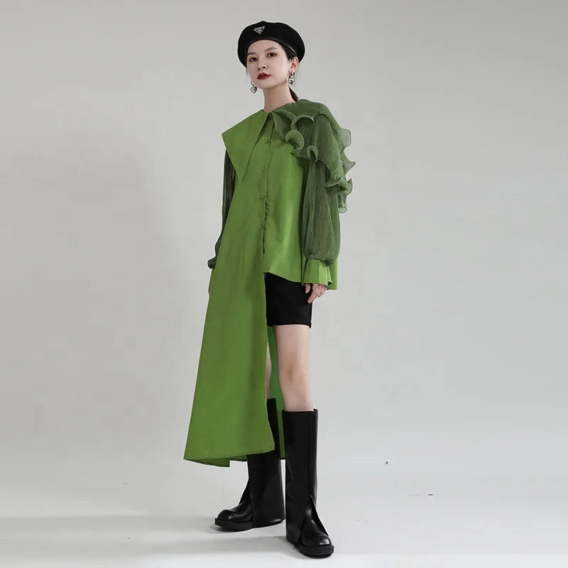 Irregular Ruffle Women's Blouses Shirt Dress