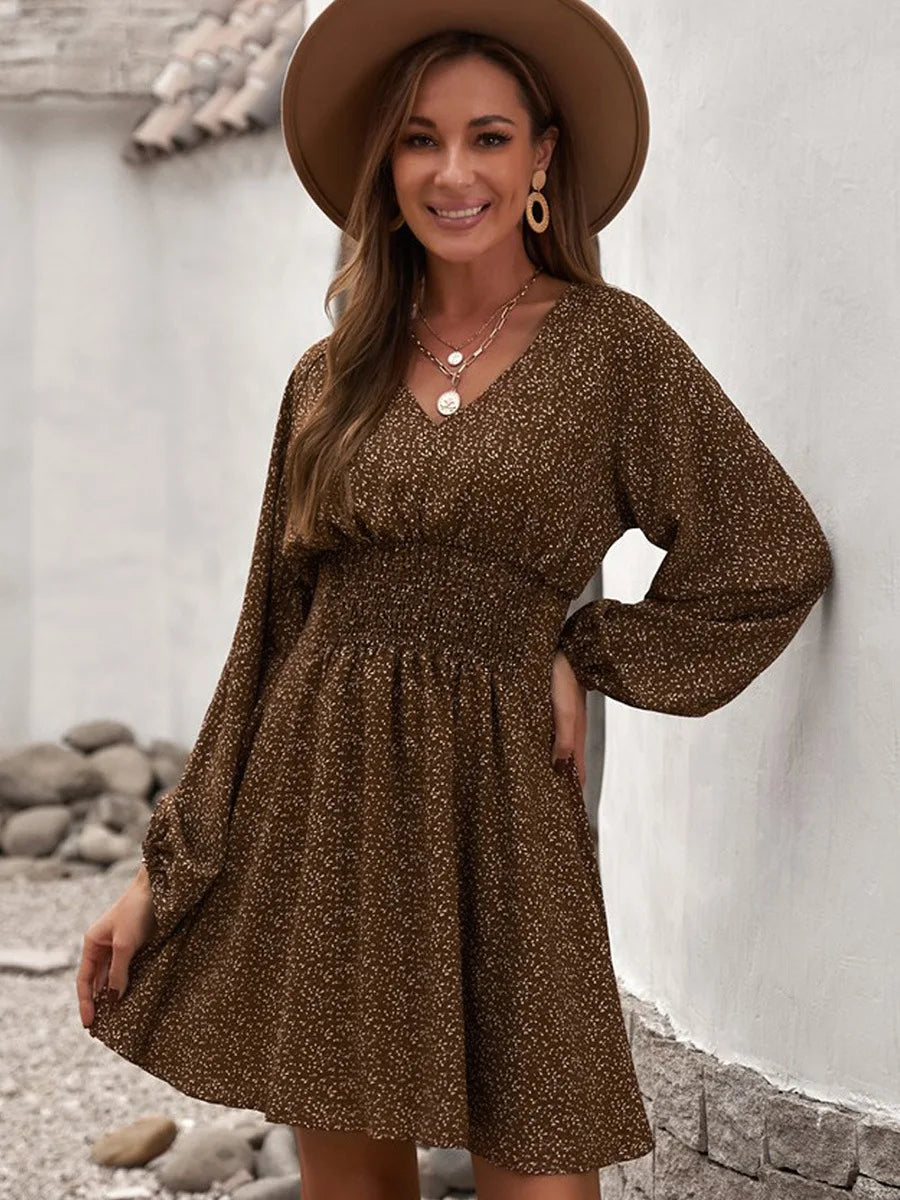 Long Sleeve Pleated Waist Dress