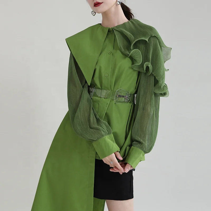 Irregular Ruffle Women's Blouses Shirt Dress